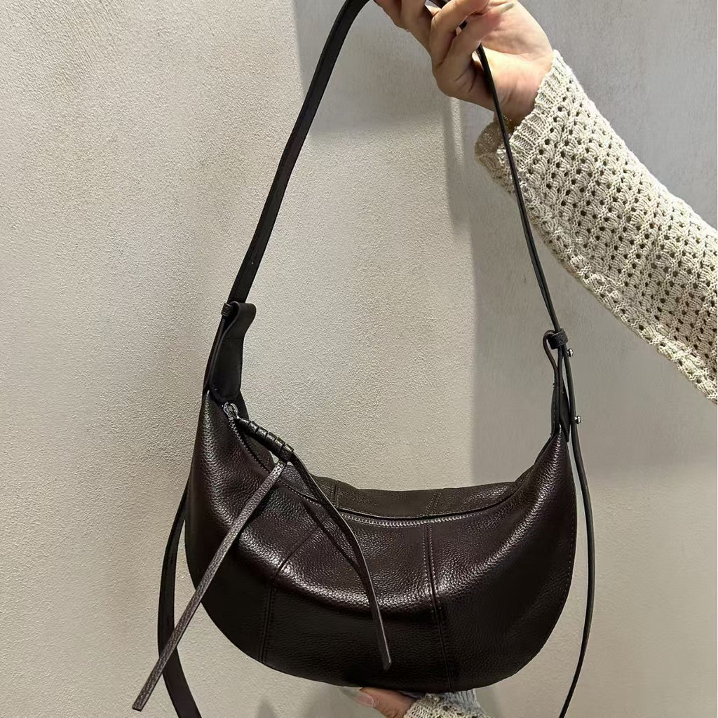 Women’s Genuine Leather Crescent Shoulder Bag – Soft Hobo Crossbody Bag for Everyday & Commuting