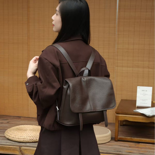 Women’s Genuine Leather Backpack – Vintage Large Capacity Travel & Everyday Shoulder Bag