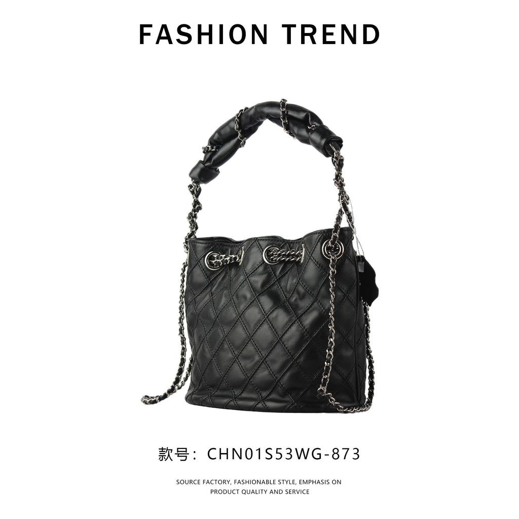 【$139.94】NiceBags new diamond chain crossbody small bag drawstring bucket bag