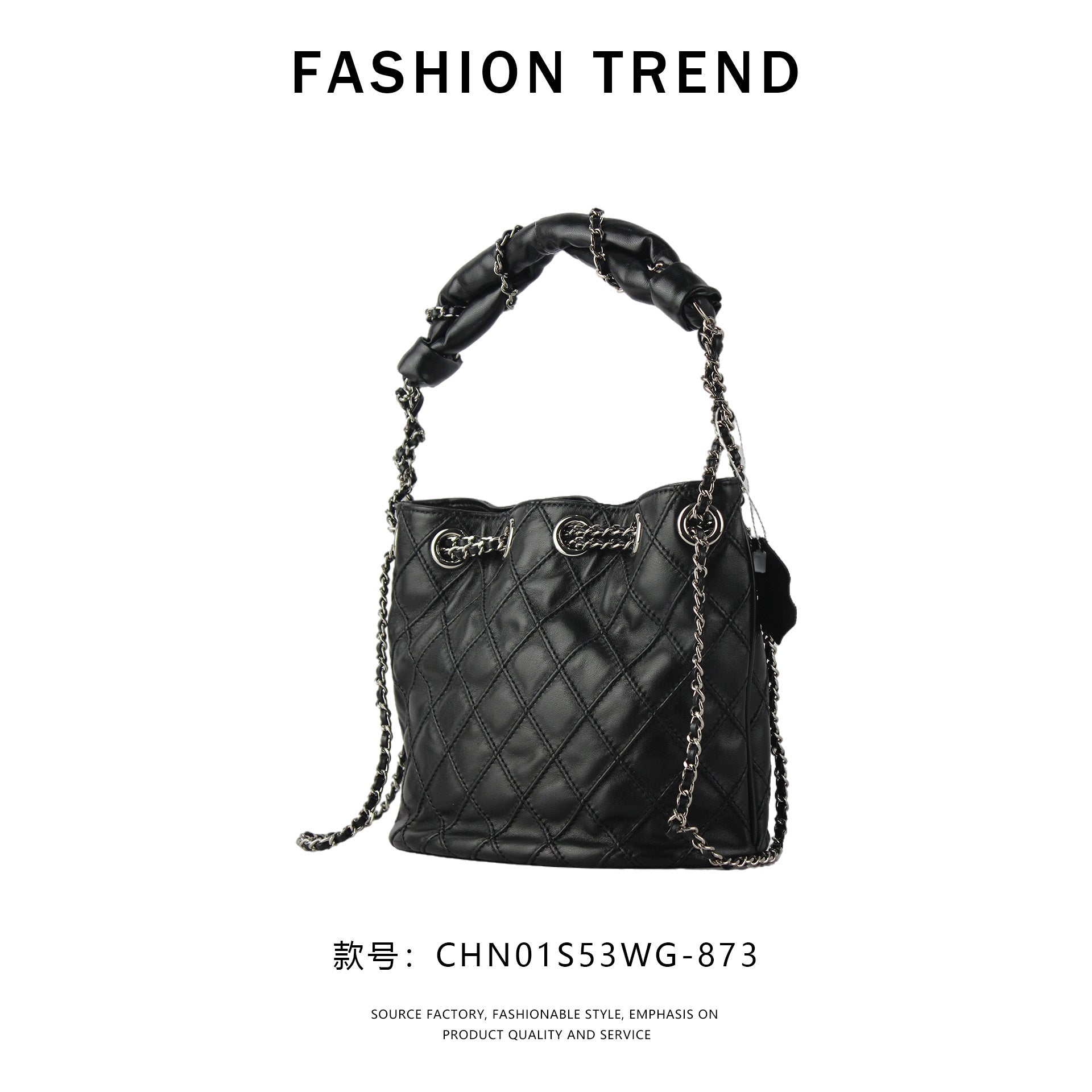 【$139.94】NiceBags new diamond chain crossbody small bag drawstring bucket bag