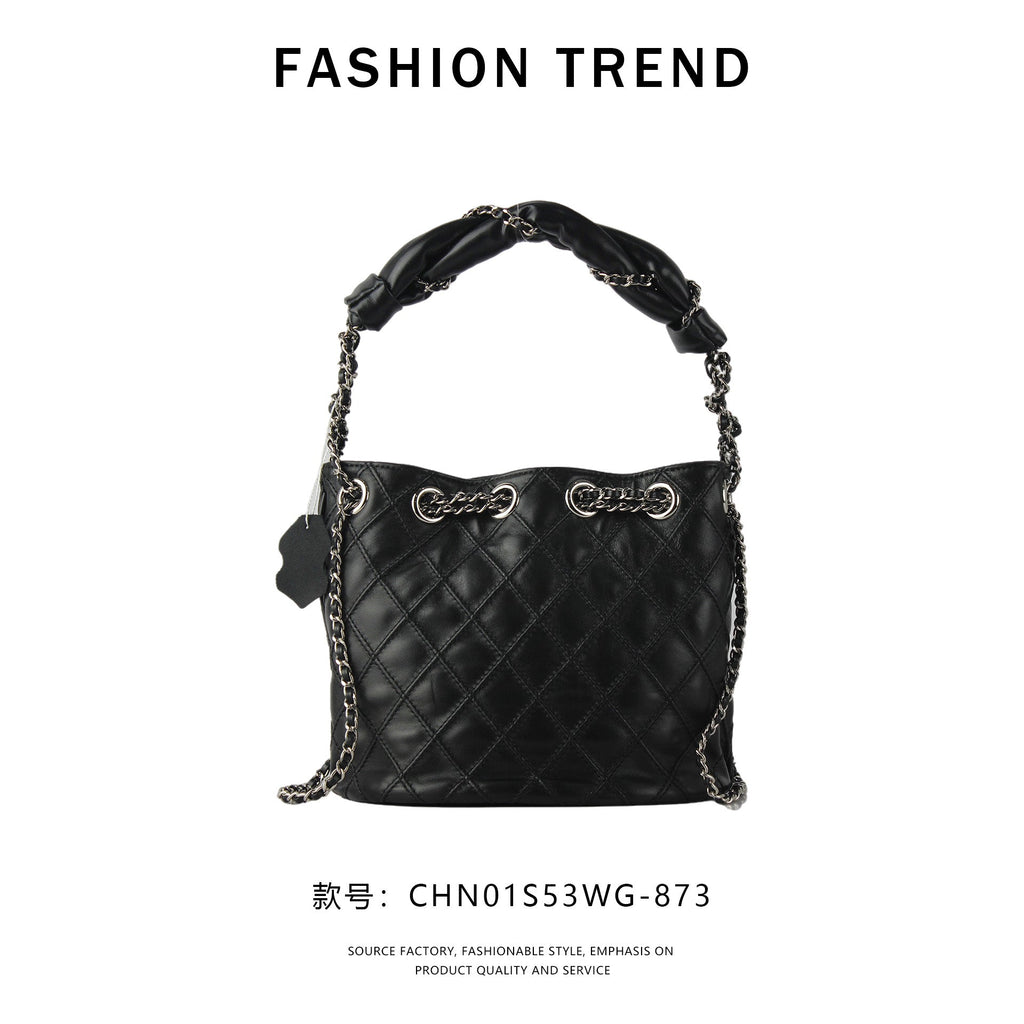 【$139.94】NiceBags new diamond chain crossbody small bag drawstring bucket bag